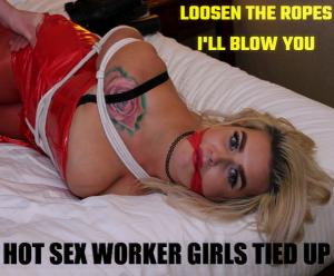 trussedup.com - PVC basque and pantyhose hot sex worker girls tied up gagged bondage thumbnail